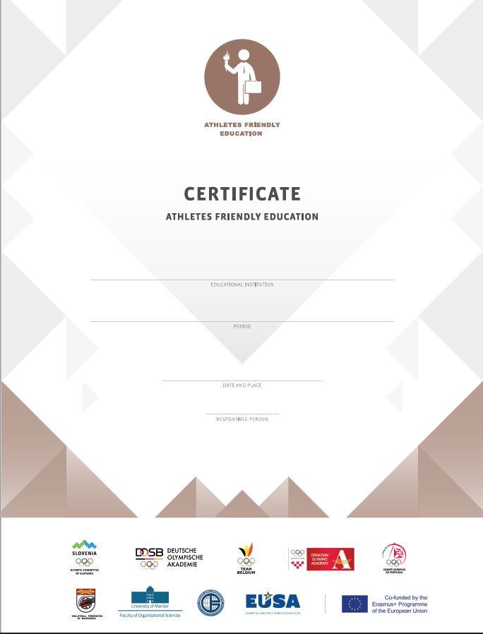 Certificate Athletes Friendly Education